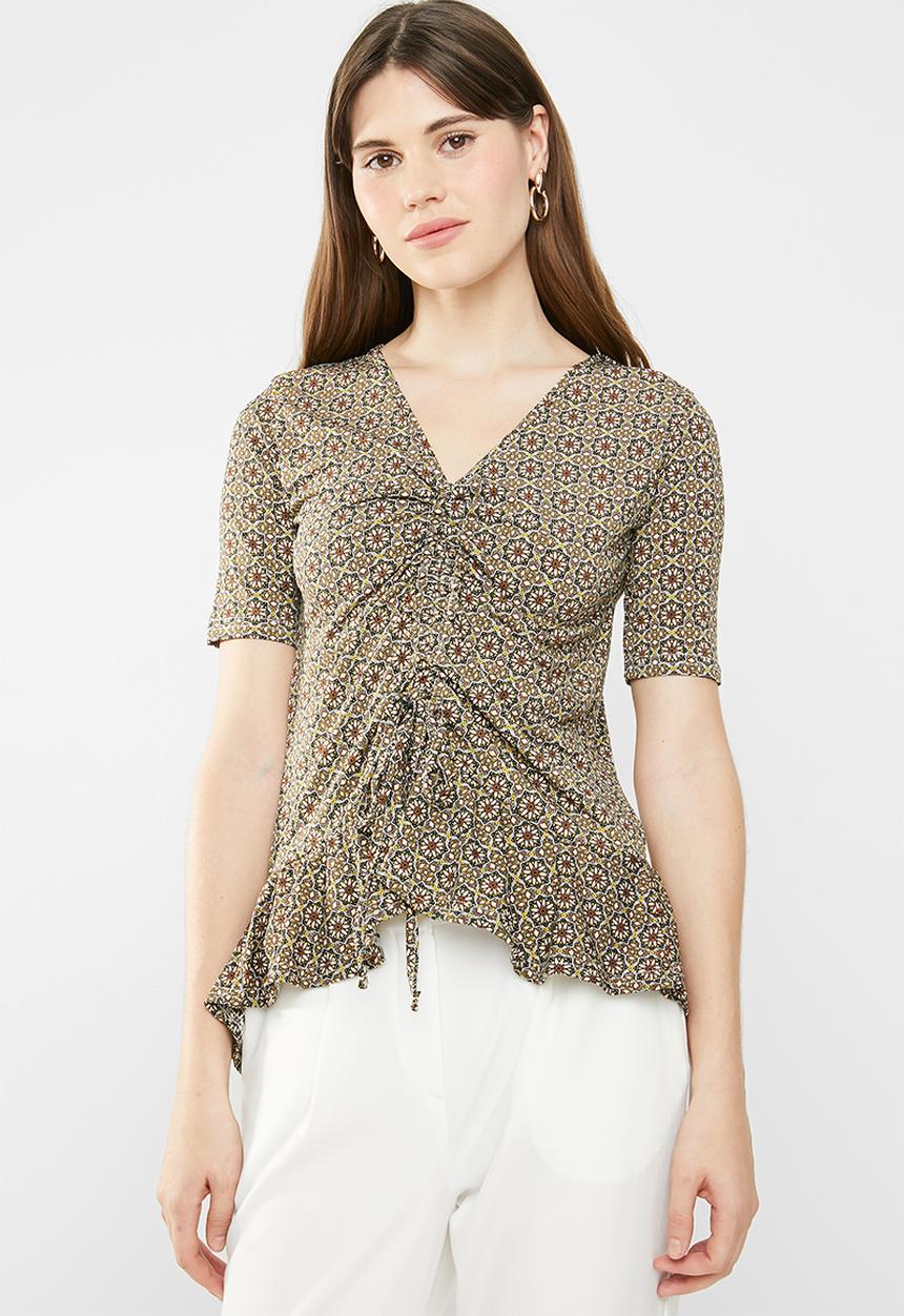 edit - Draw-cord peplum top - multi