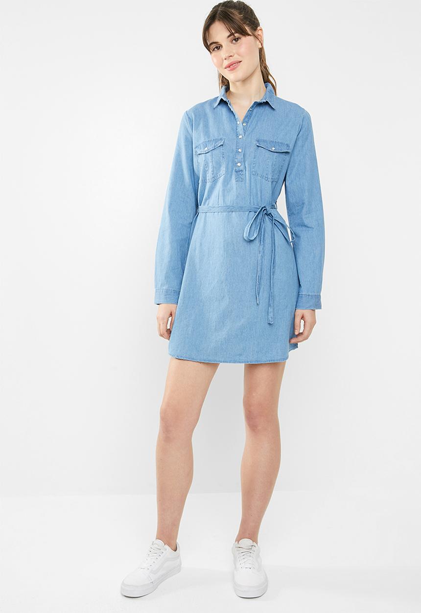 Cotton On - Woven Tammy long sleeve shirt dress - blue 