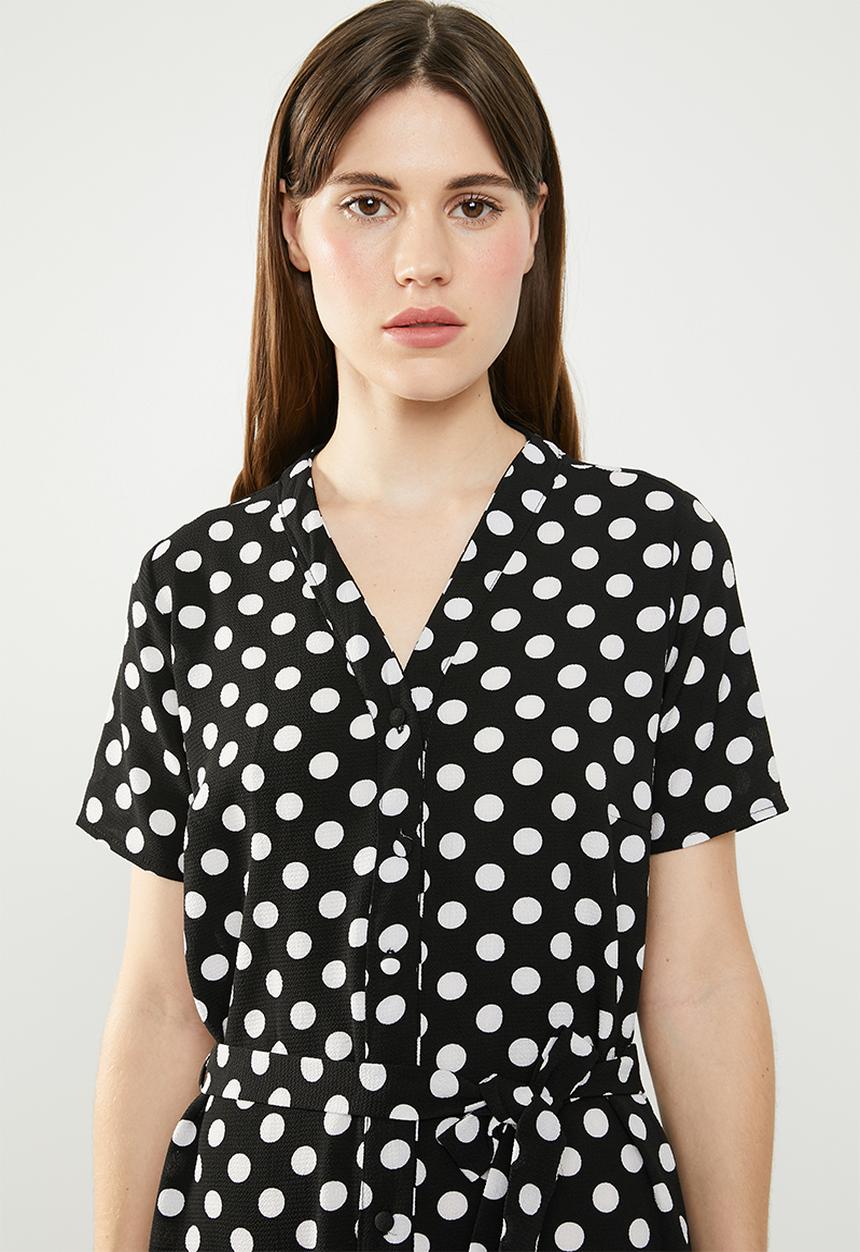 edit - Button down shirt dress - black & white