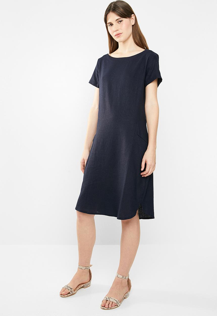 edit - Short sleeve linen blend tunic - navy