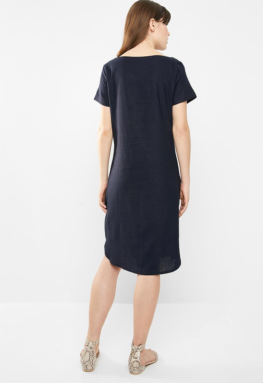 edit - Short sleeve linen blend tunic - navy