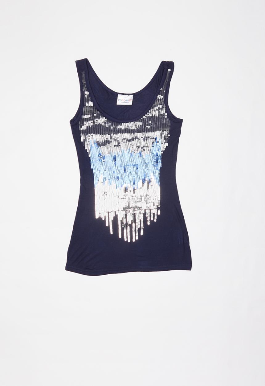 Pop Candy - Big girls sequin vest - navy