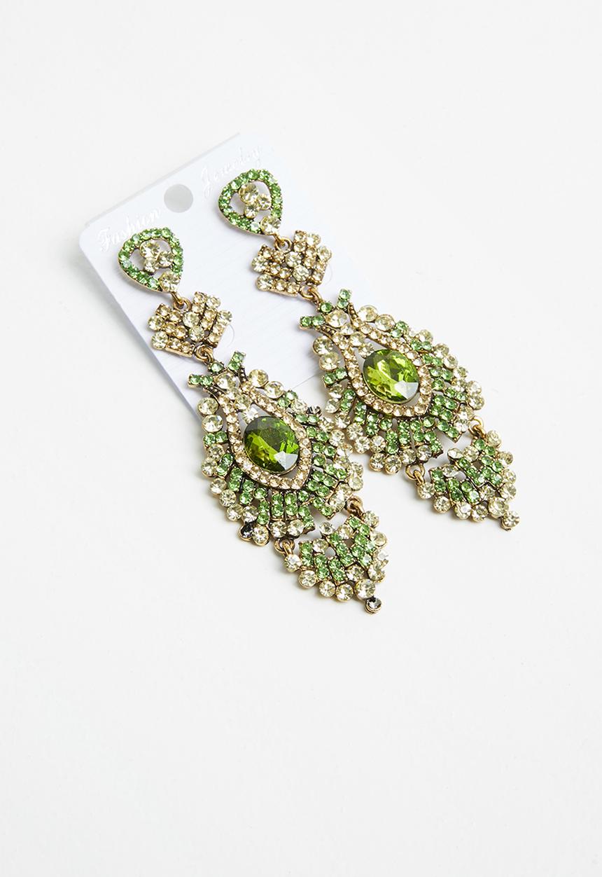 STYLE REPUBLIC - Statement stone earrings - green & gold