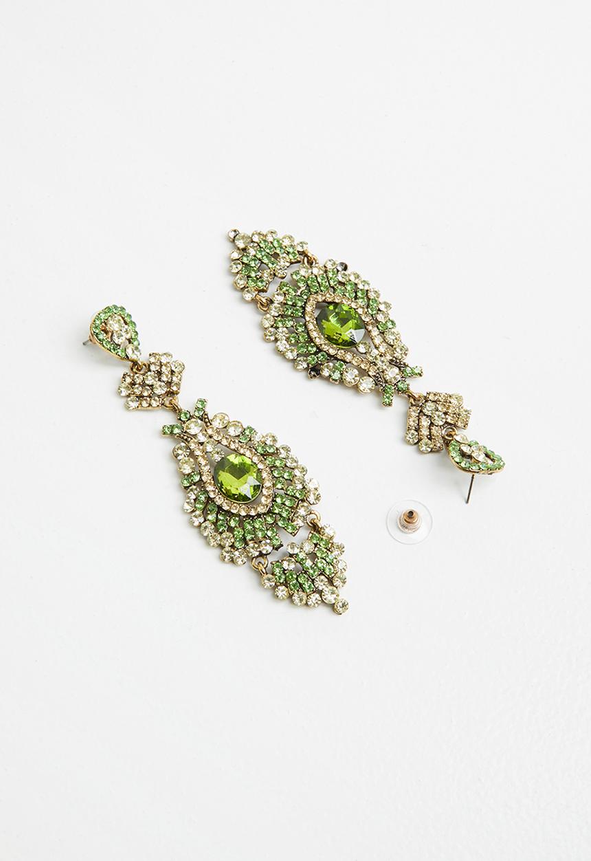 STYLE REPUBLIC - Statement stone earrings - green & gold