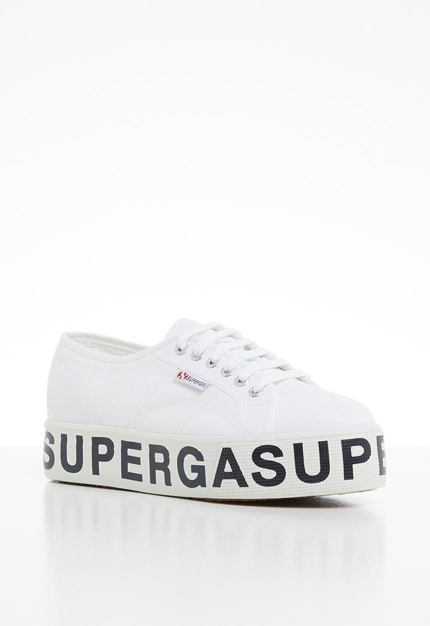 SUPERGA - Canvas flatform bold letters - white