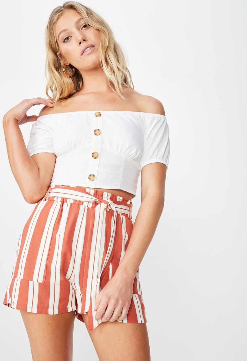 Cotton On - High waist shorts - rust & cream 