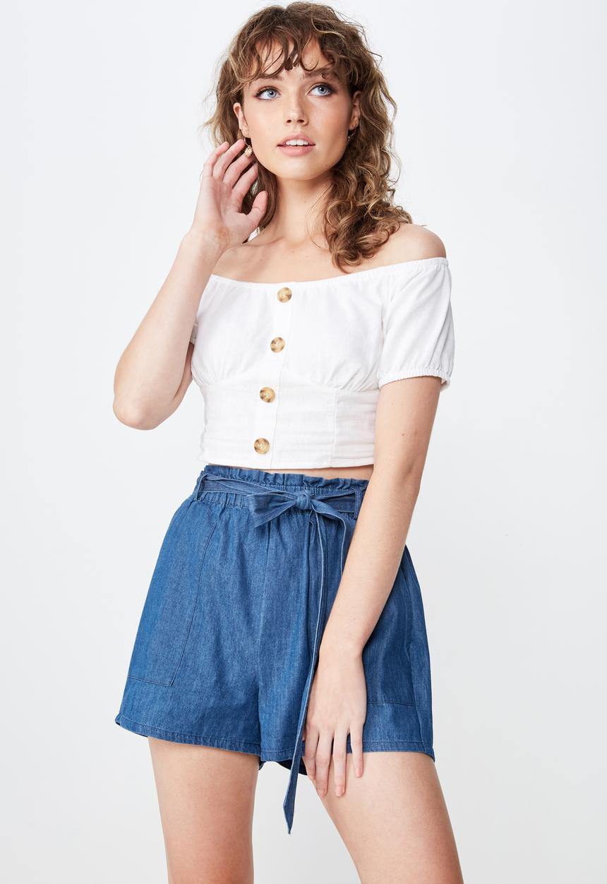 Cotton On - High waist shorts  - blue