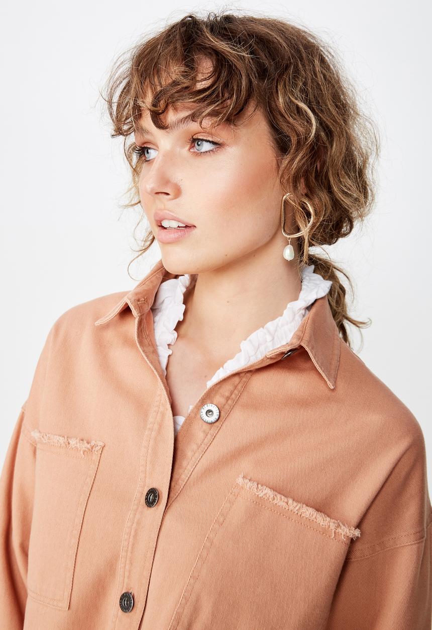 Cotton On - Lacy utility release hem shacket - tan