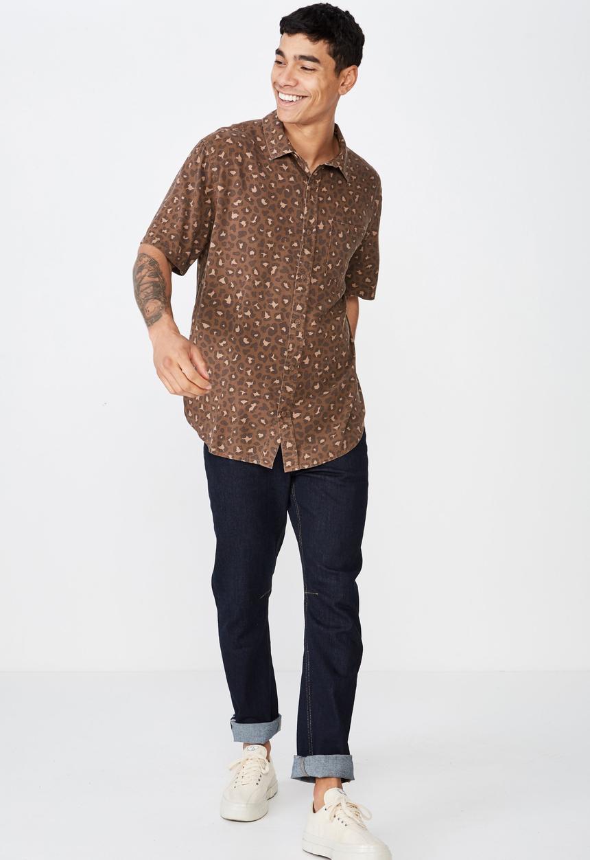 Cotton On - 92 short sleeve shirt - brown & beige 