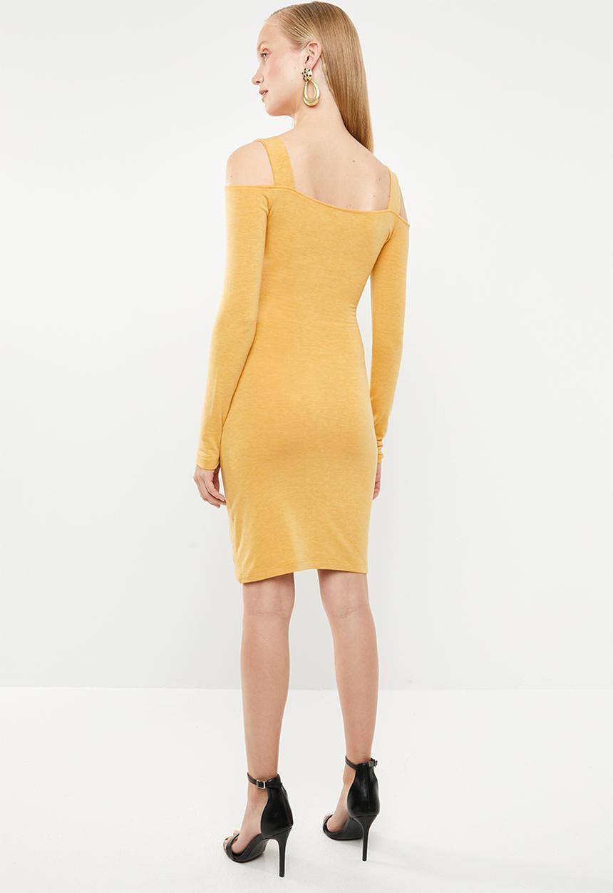 Superbalist - Cold shoulder wrap front bodycon dress - yellow
