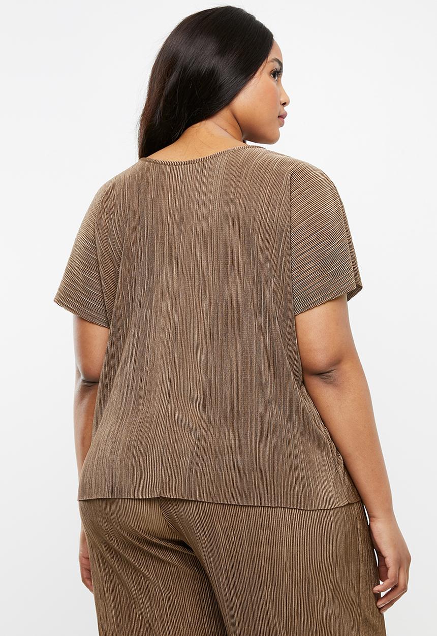 Superbalist - Boxy plisse tee - brown