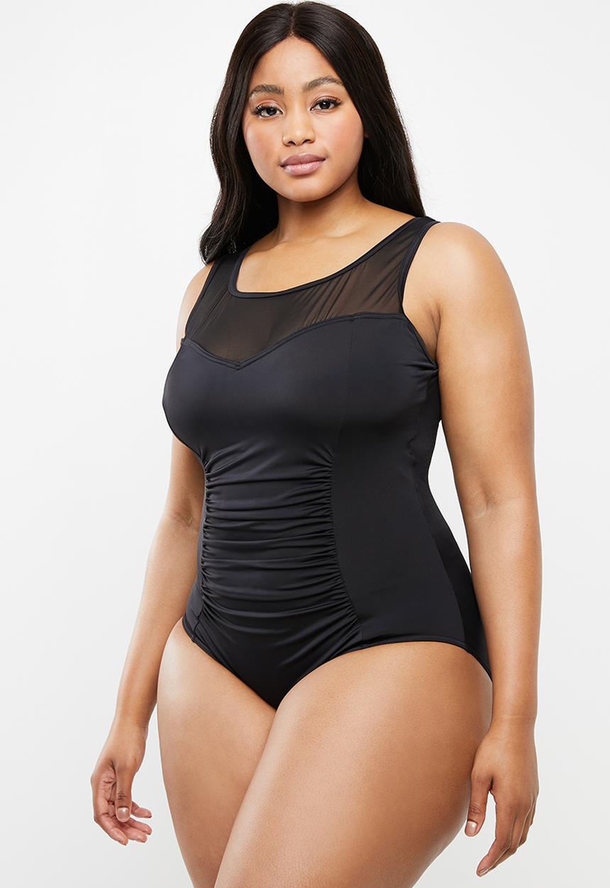 Jacqueline Plus - Mesh detail one piece - black