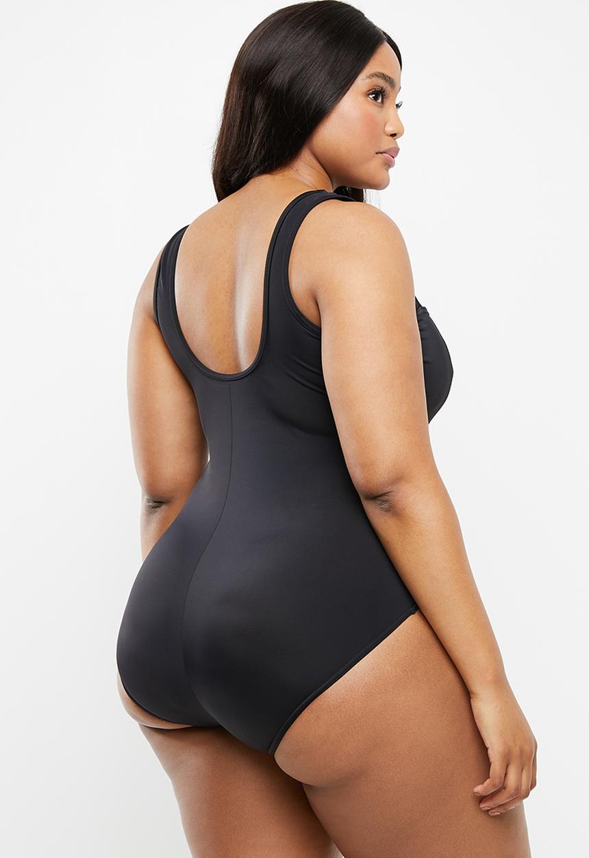 Jacqueline Plus - Mesh detail one piece - black