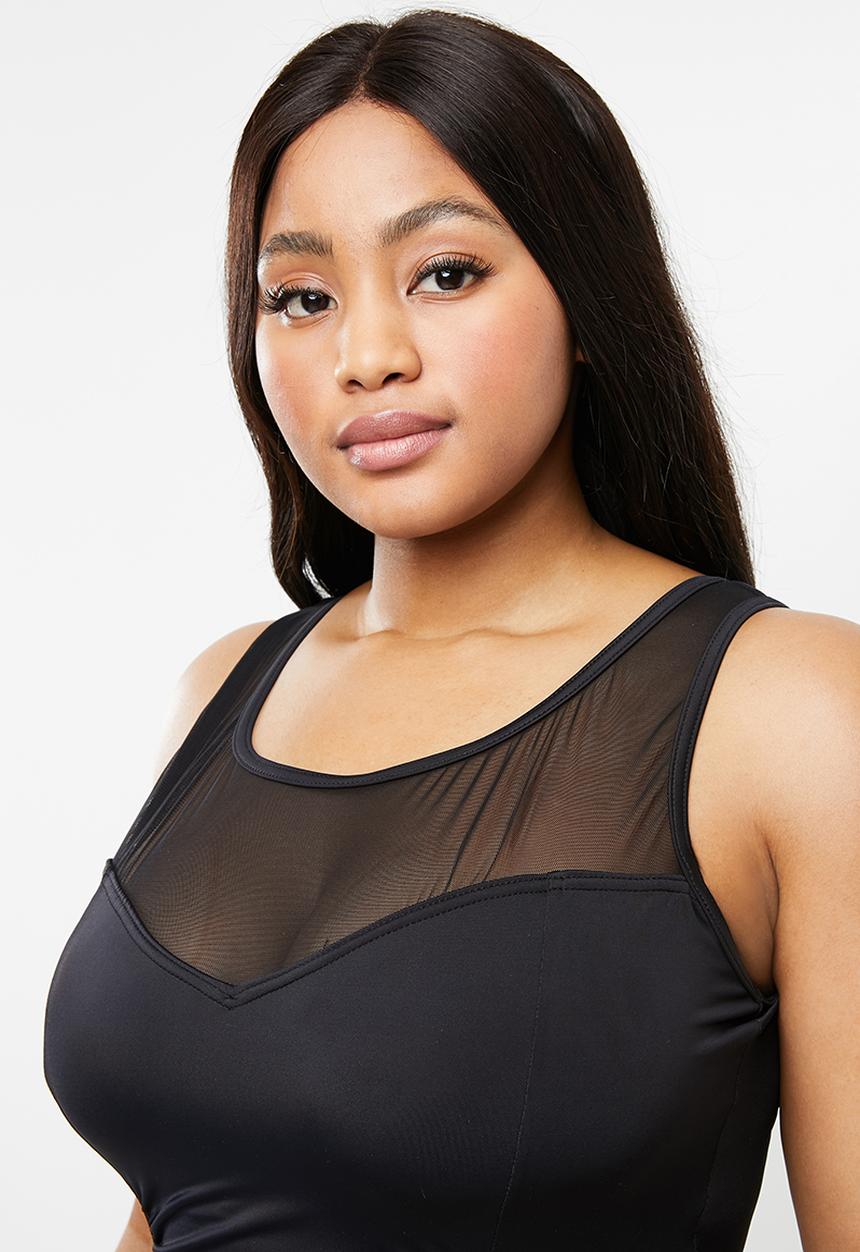 Jacqueline Plus - Mesh detail one piece - black