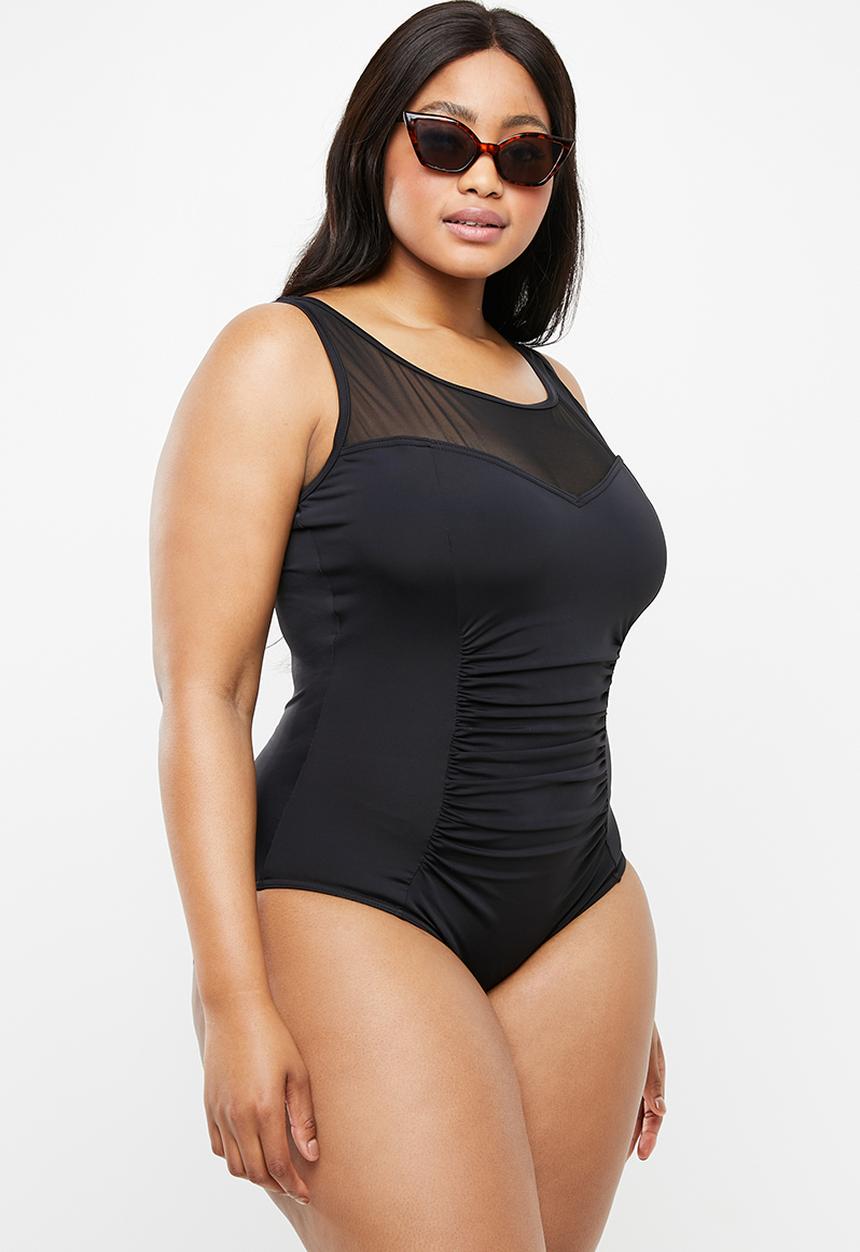 Jacqueline Plus - Mesh detail one piece - black