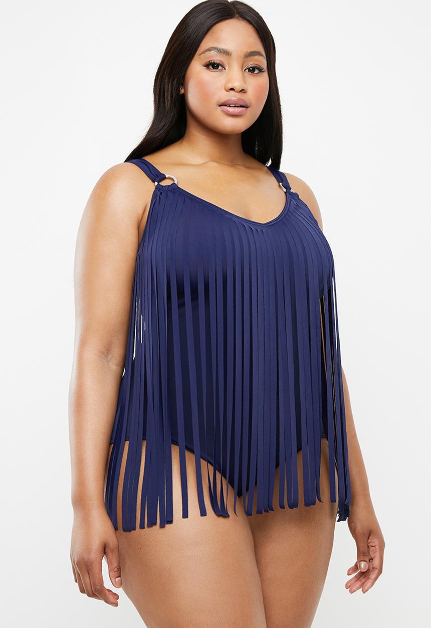 Jacqueline Plus - Fringe detail one piece - navy