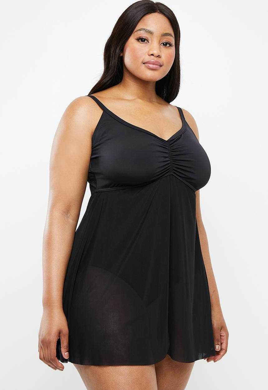 Jacqueline Plus - Mesh overlay swim dress - black