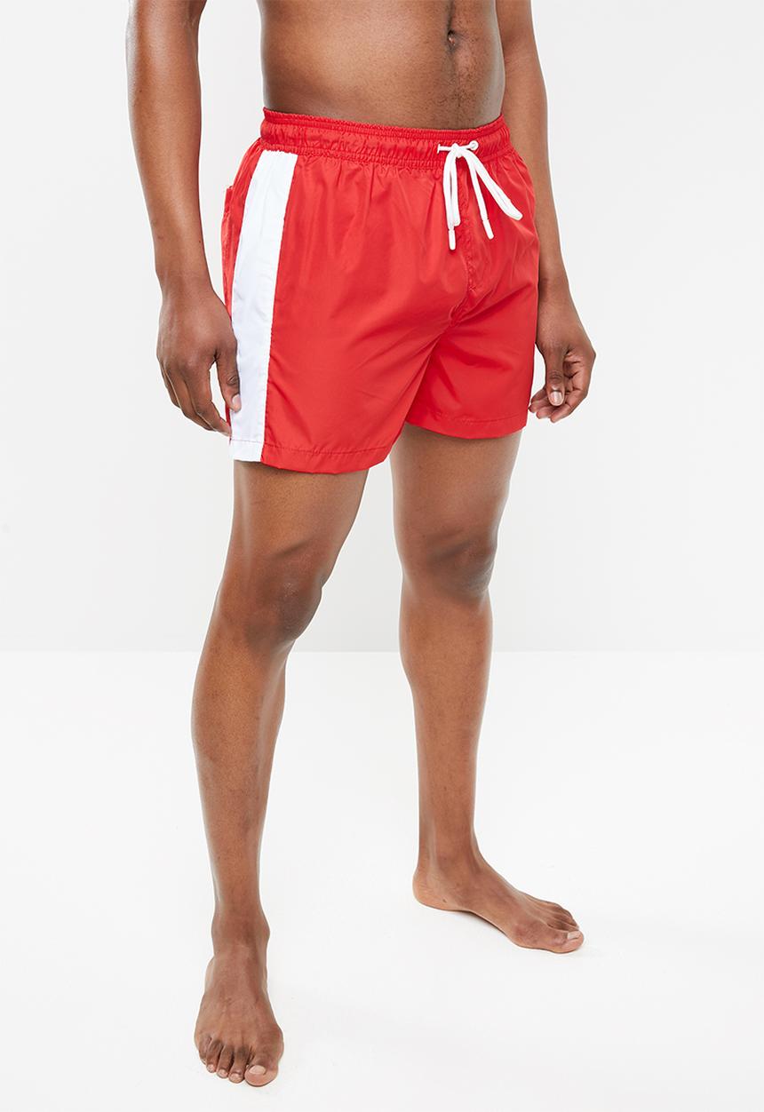 Brave Soul - Charles side stripe shorts - red & white