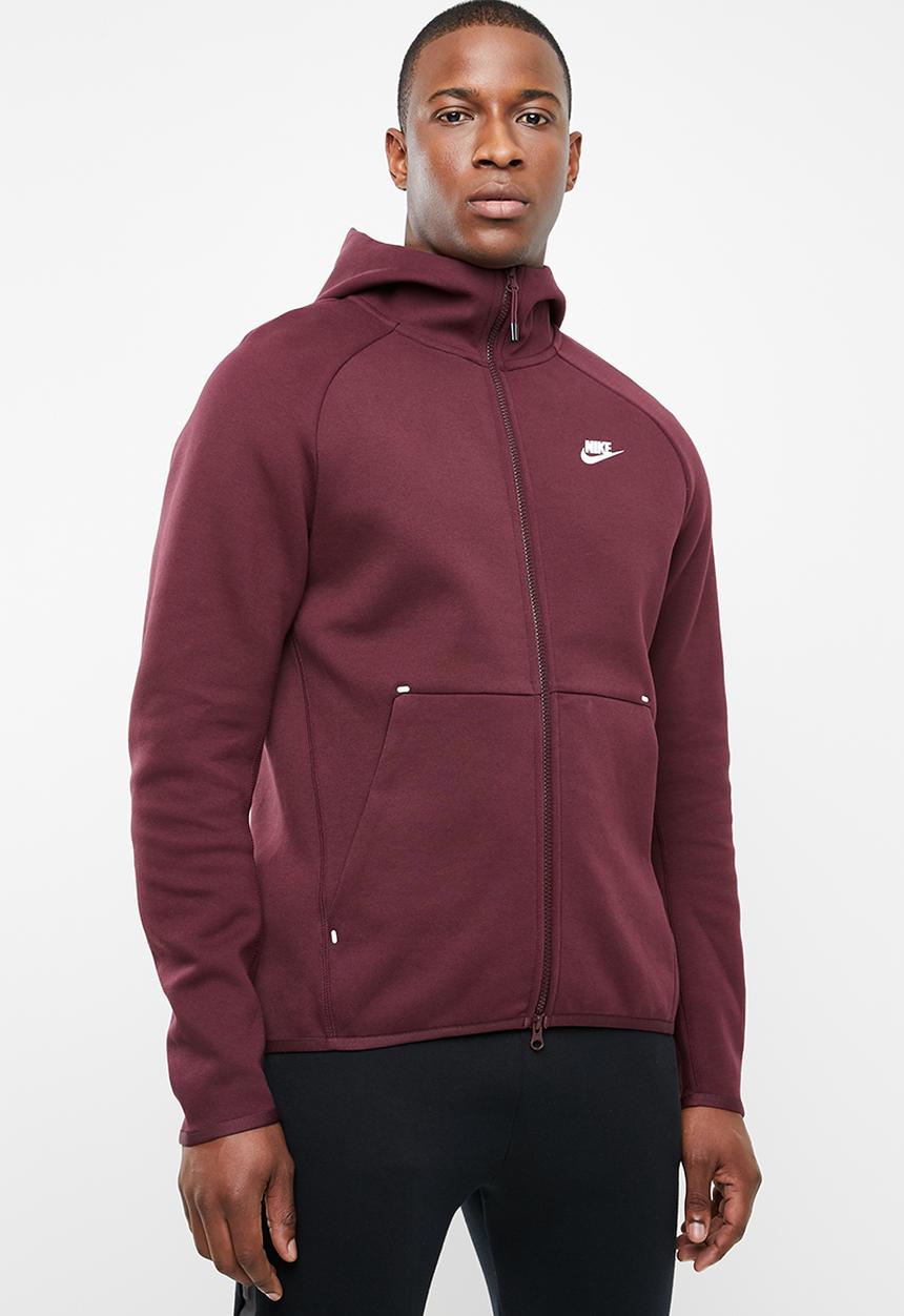 Nike - M nsw tech fleece hoodie fz - burgundy & white