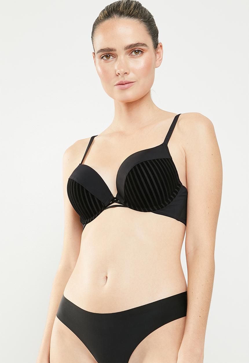 New Look - Flock stripe boost bra - black
