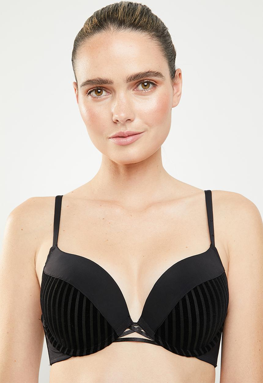 New Look - Flock stripe boost bra - black