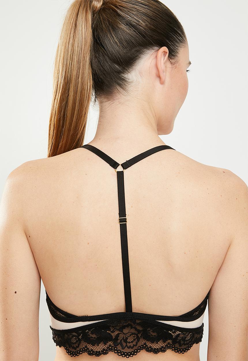 New Look -  Mixed fabric bralet - black & neutral