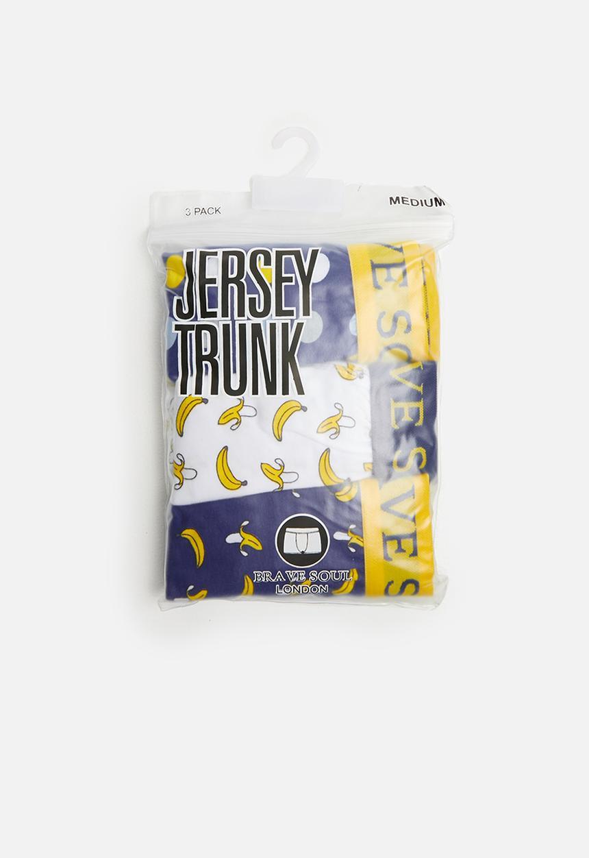 Brave Soul - Bananas cotton 3 pack trunks  - blue & white