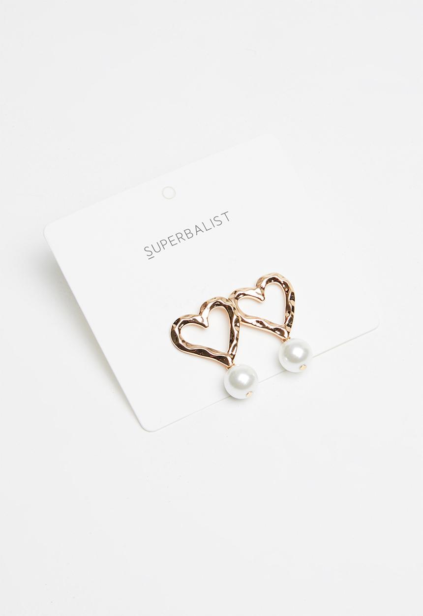 Superbalist - Heart and pearl earrings - gold & white 