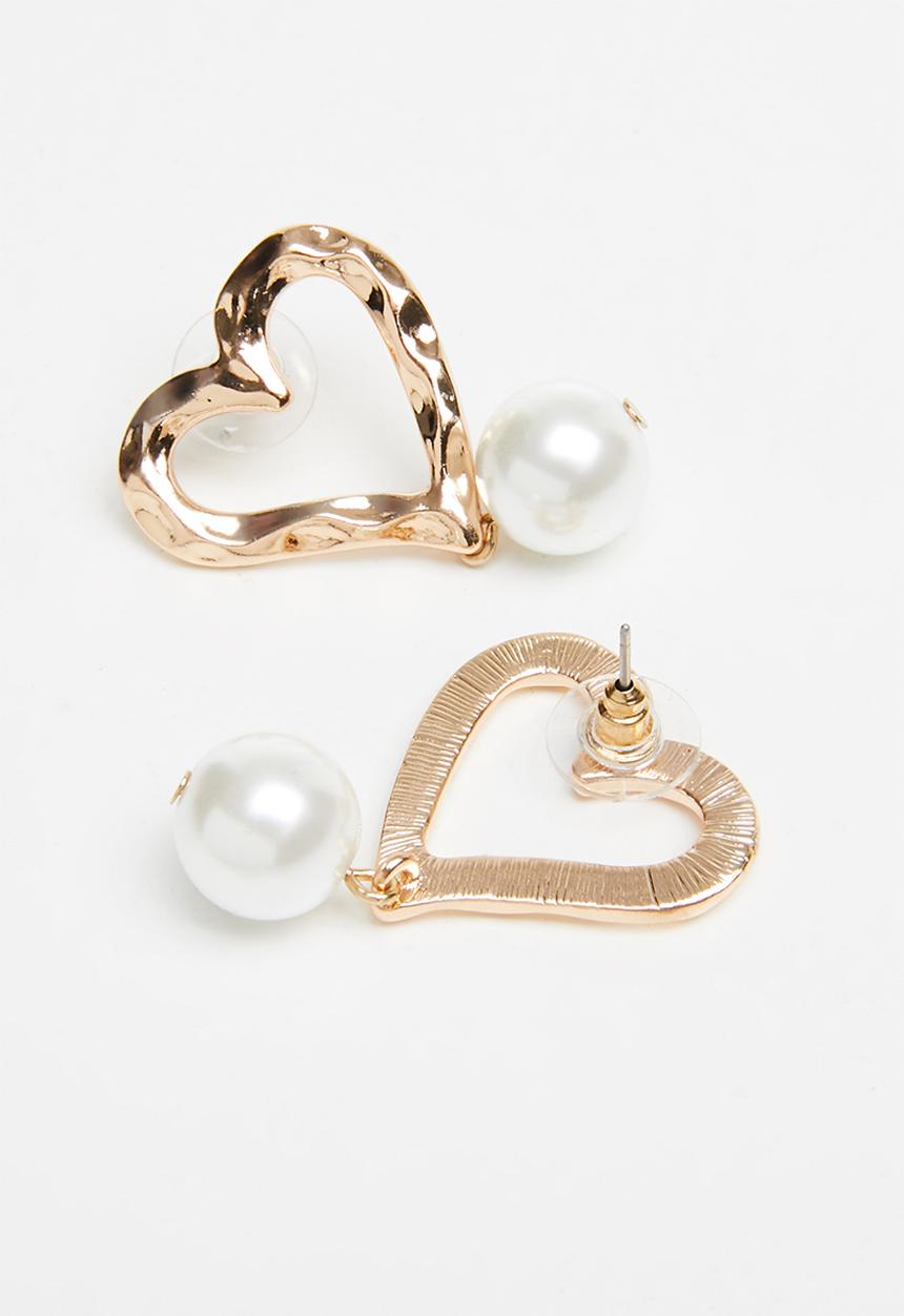 Superbalist - Heart and pearl earrings - gold & white 
