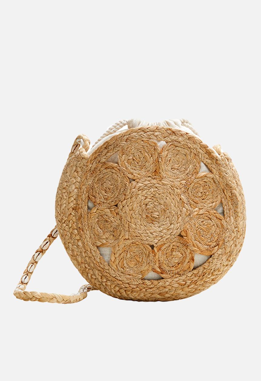MANGO - Round jute bag - tan