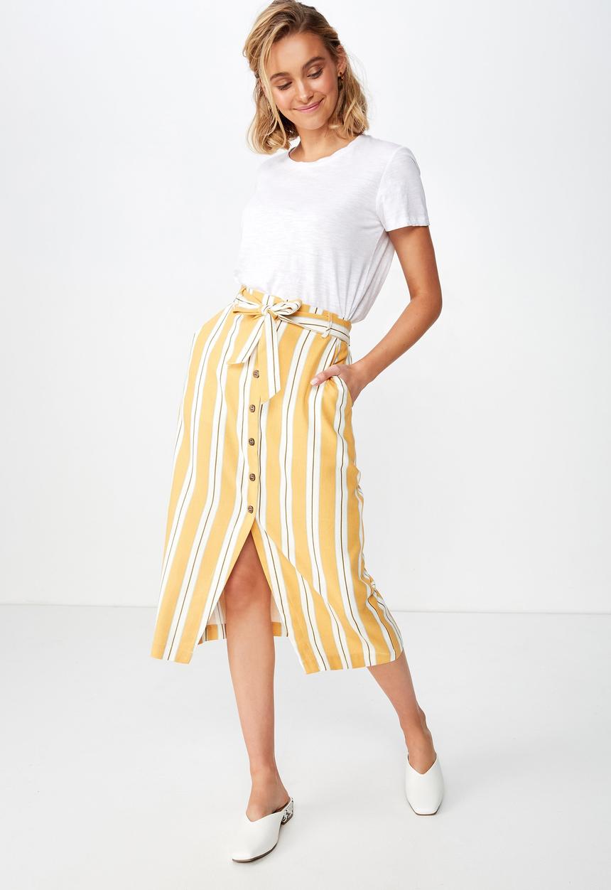 Cotton On - Woven willow midi skirt  - yellow & white 