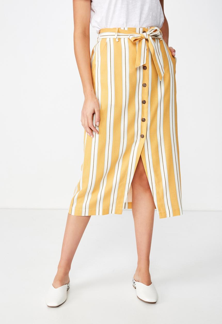 Cotton On - Woven willow midi skirt  - yellow & white 
