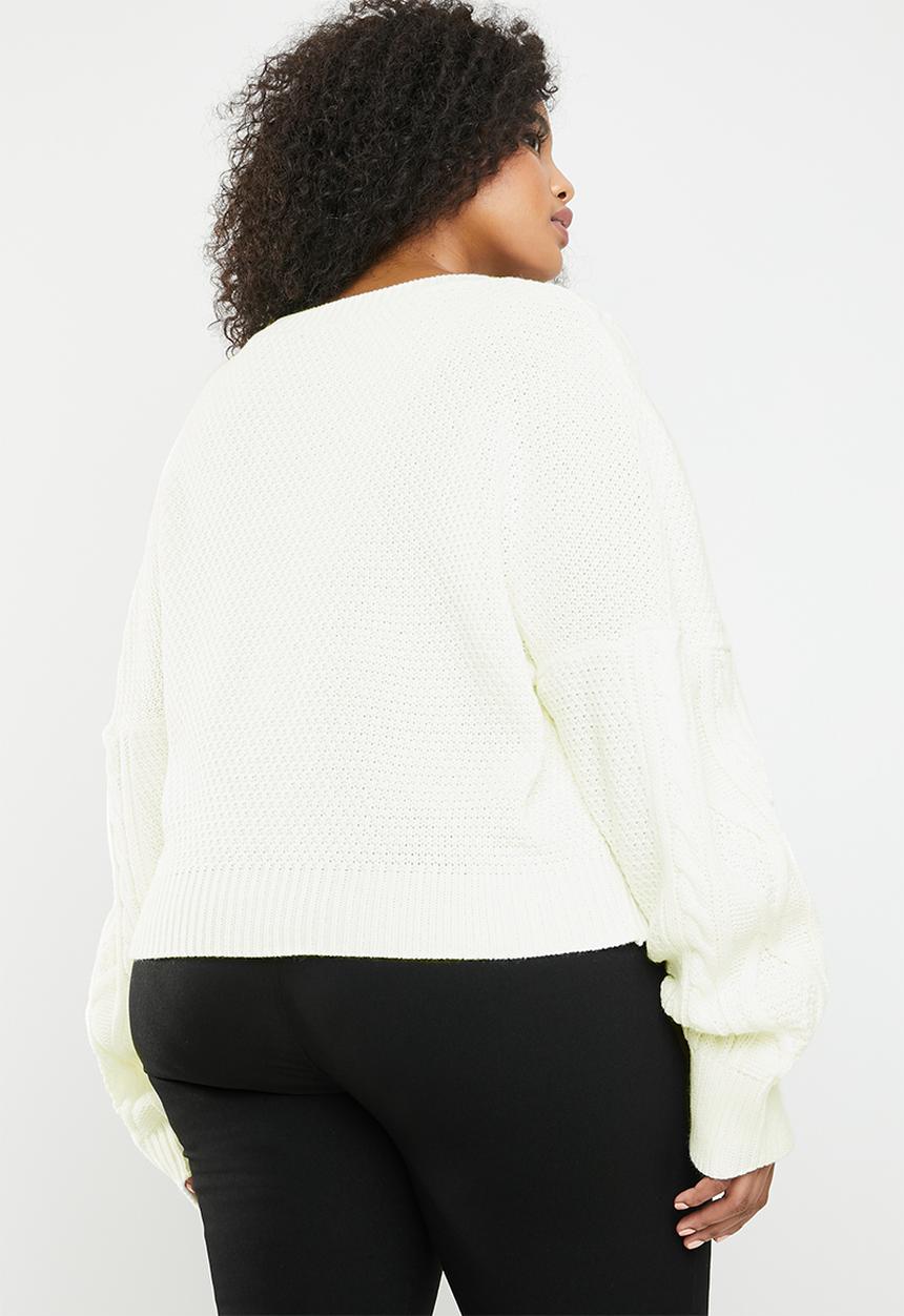 Missguided - V-neck cable knitted jumper - cream