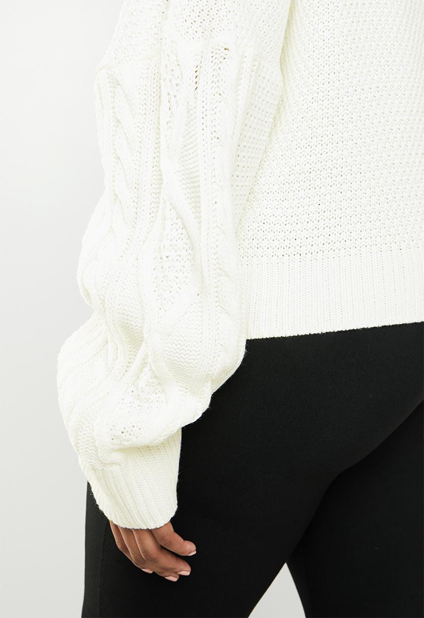 Missguided - V-neck cable knitted jumper - cream