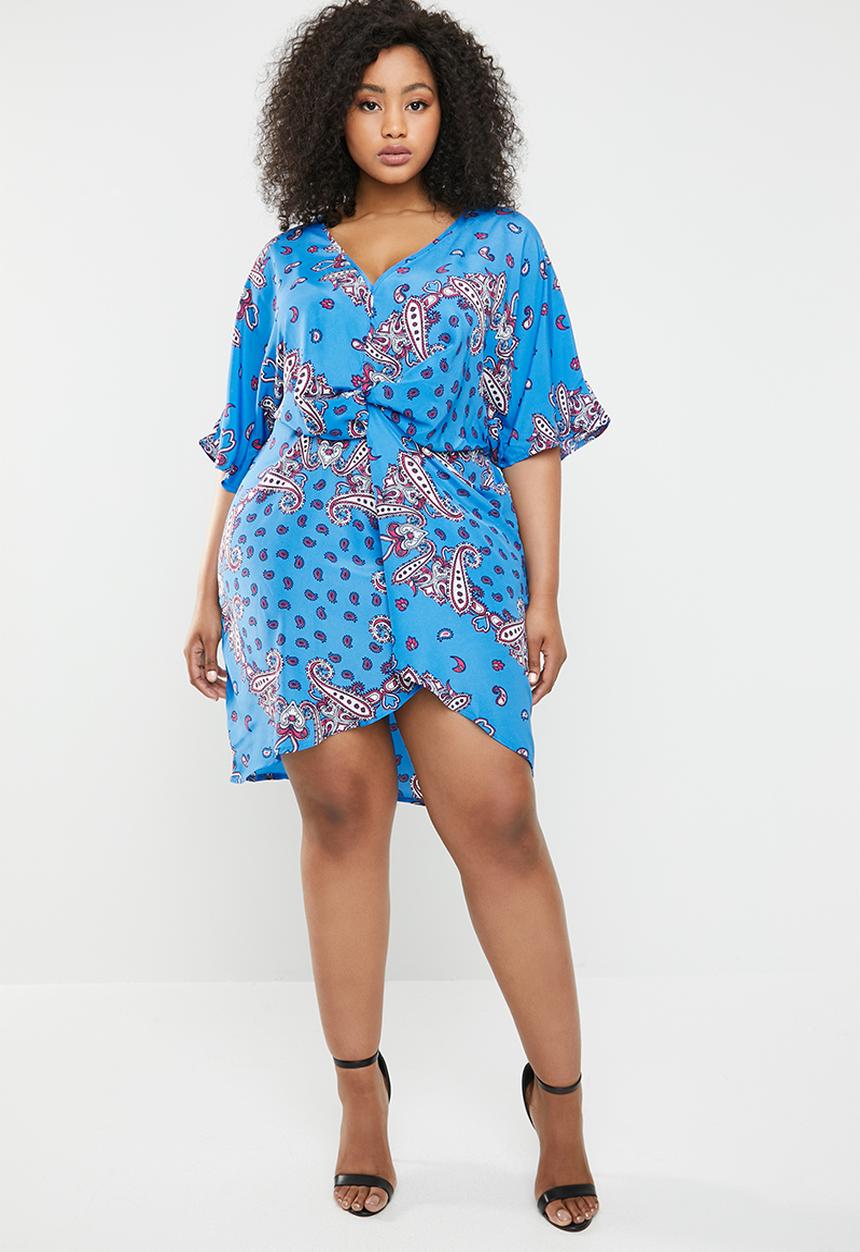 Missguided - Curve scarf front twist mini dress - blue