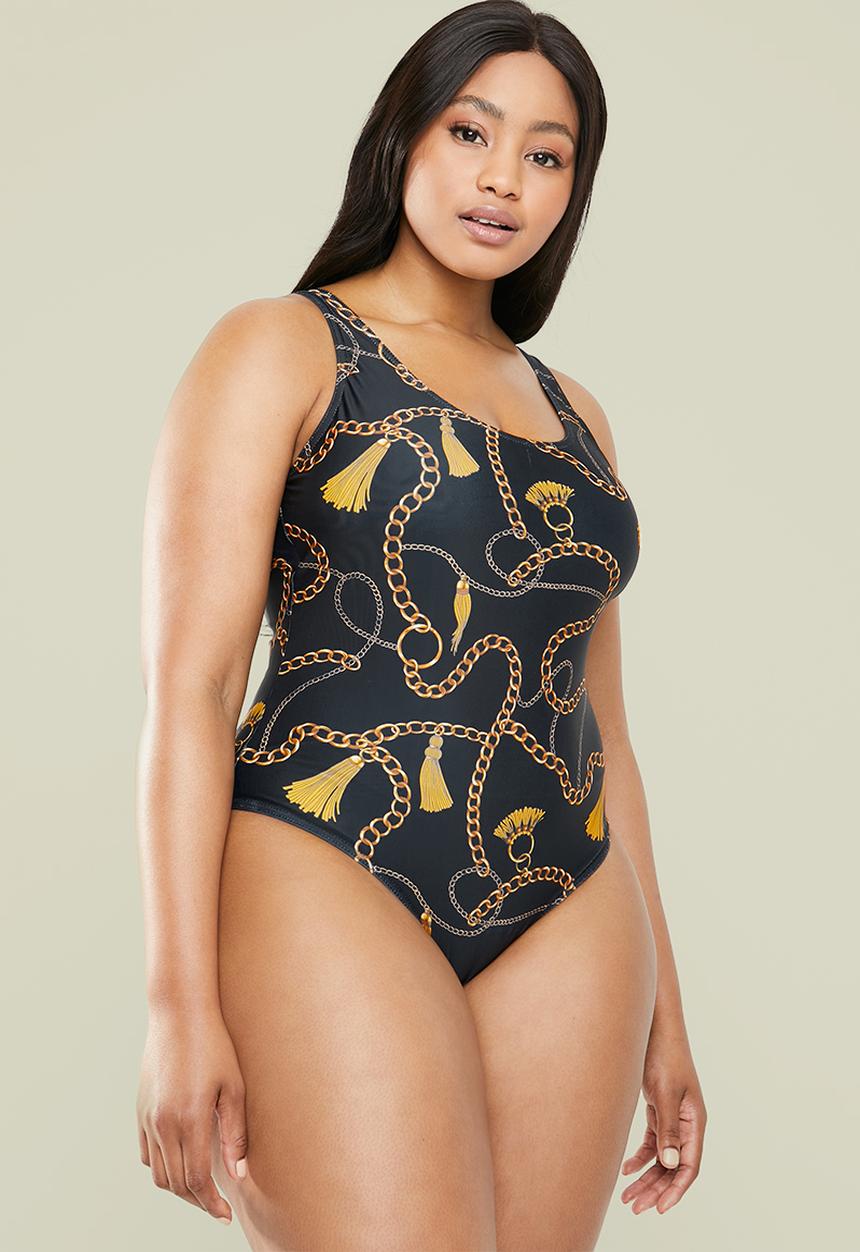 Superbalist - Scoop neck one piece - black & gold 