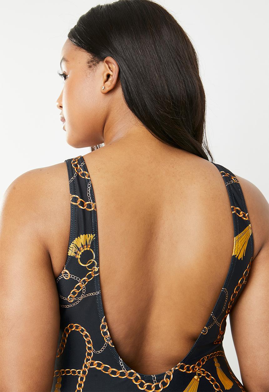 Superbalist - Scoop neck one piece - black & gold 