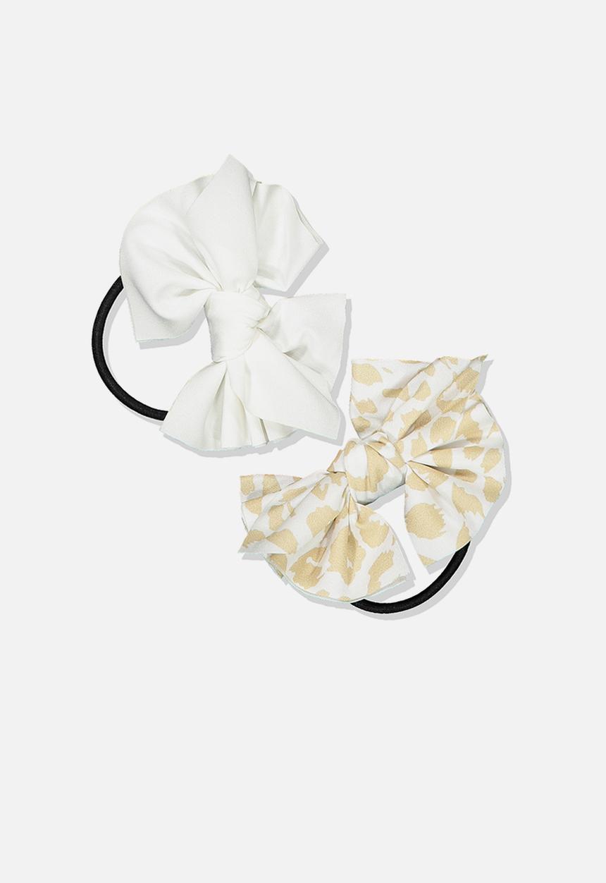 Cotton On - Bow hair tie - white & beige 