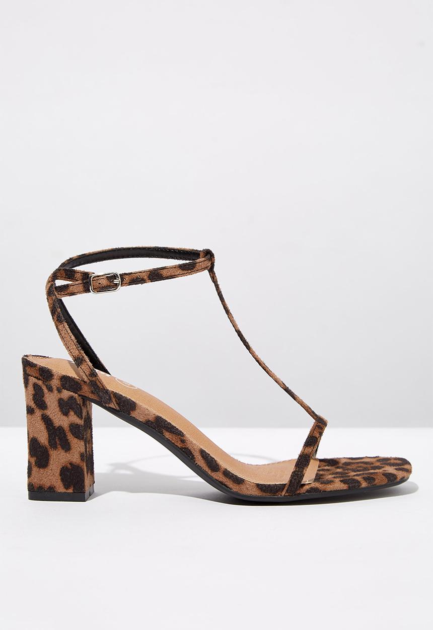 Cotton On - Leo print faux suede double strap heel - brown