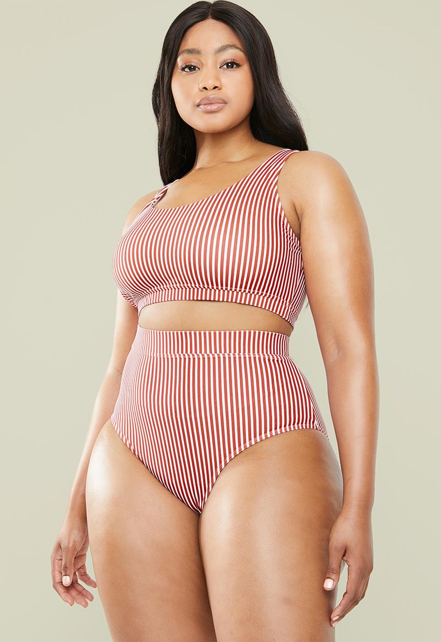 Superbalist - High waist bikini bottom - rust & white 