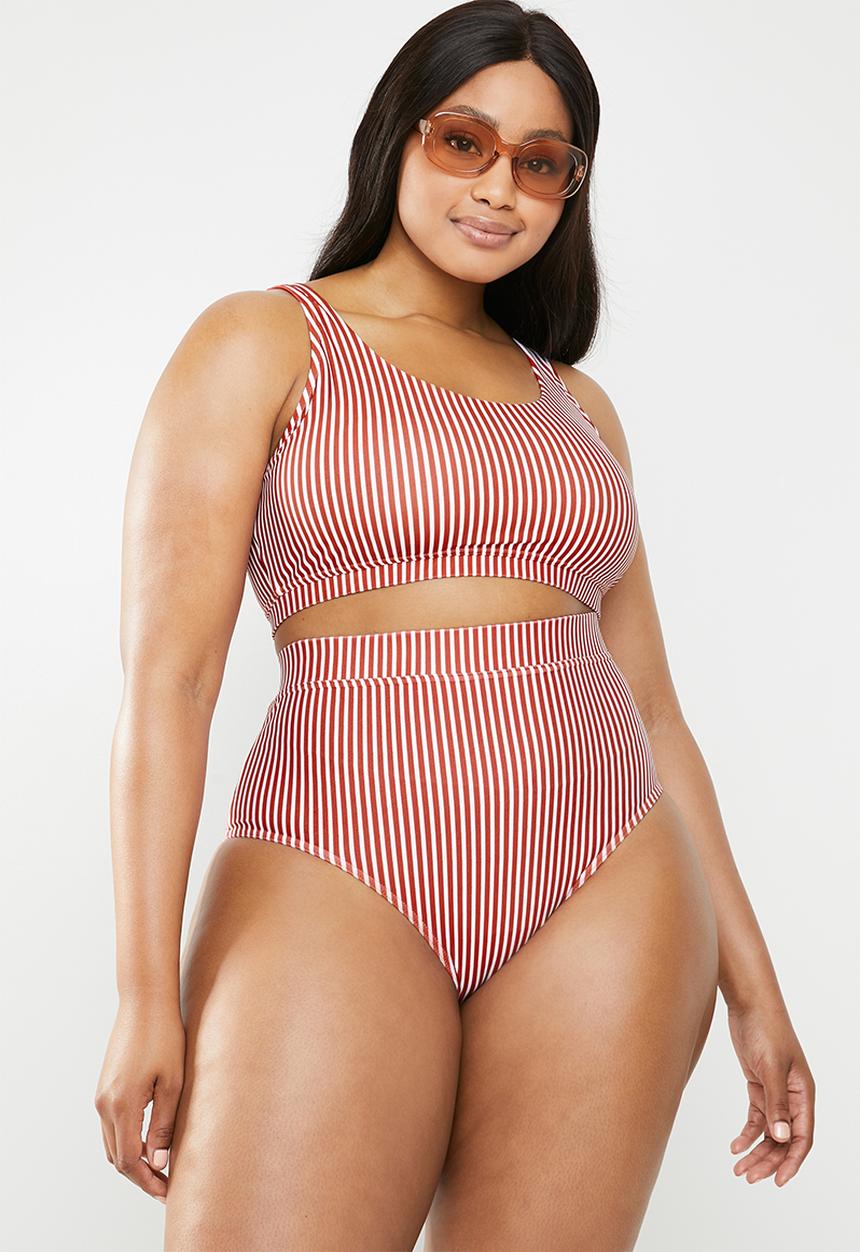 Superbalist - High waist bikini bottom - rust & white 