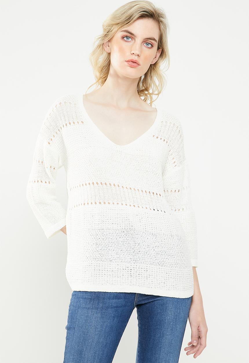 Jacqueline de Yong - Sorbet 3/4 sleeve pullover knit - white