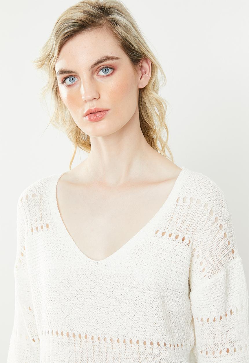 Jacqueline de Yong - Sorbet 3/4 sleeve pullover knit - white