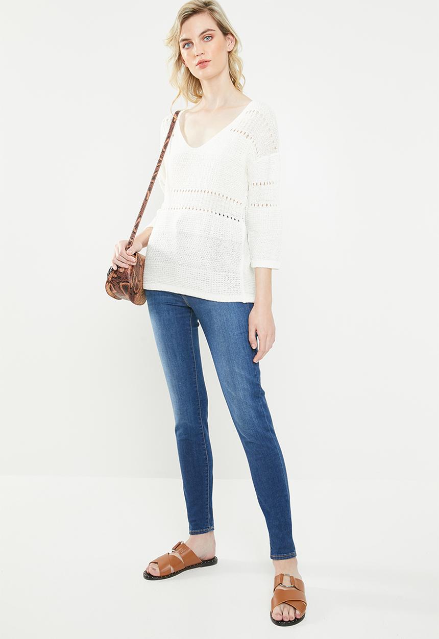 Jacqueline de Yong - Sorbet 3/4 sleeve pullover knit - white