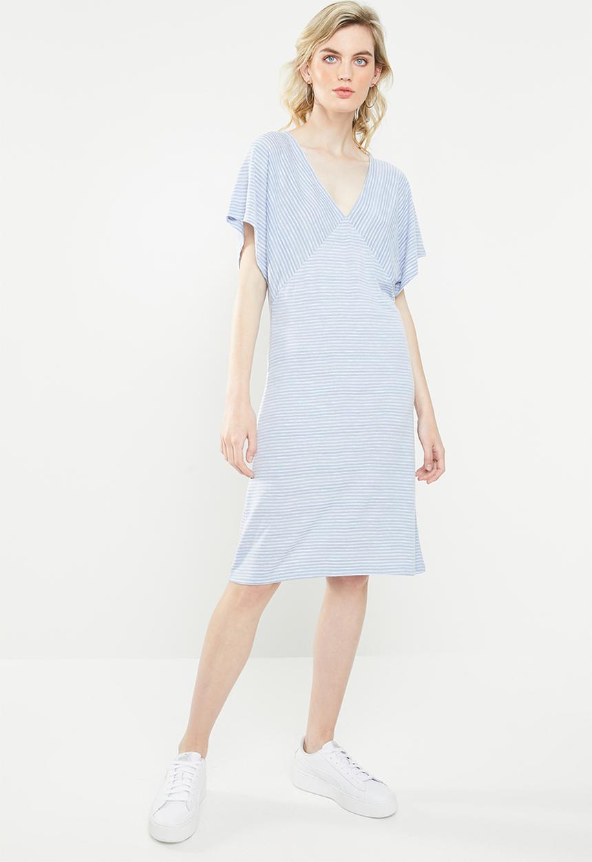Jacqueline de Yong - Lora short sleeve dress - blue & white