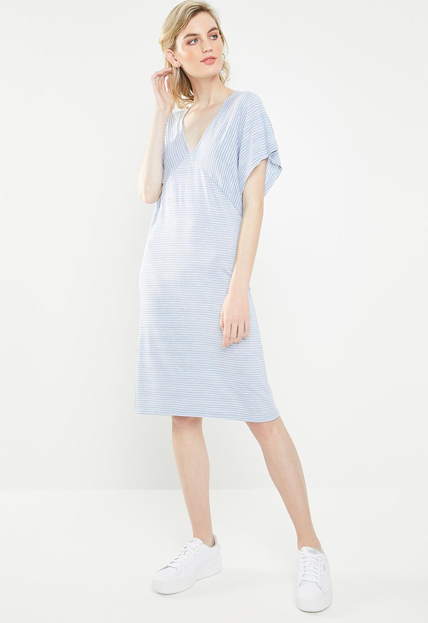 Jacqueline de Yong - Lora short sleeve dress - blue & white