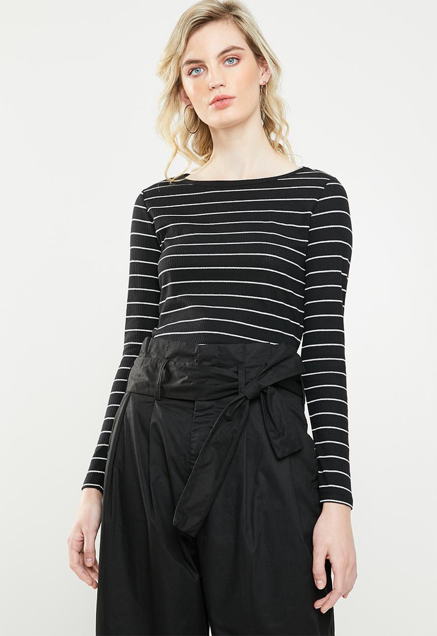Jacqueline de Yong - Nevada stripe jersey top - black & white