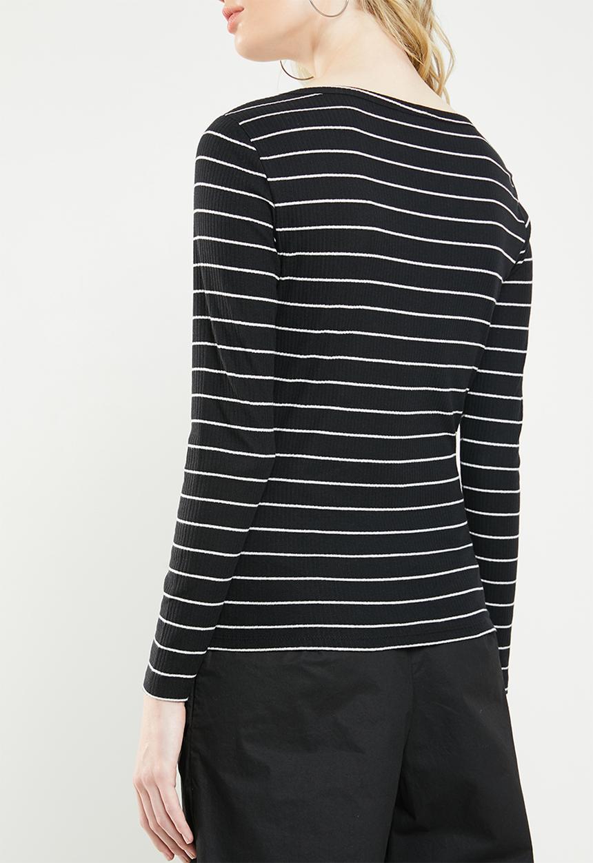 Jacqueline de Yong - Nevada stripe jersey top - black & white