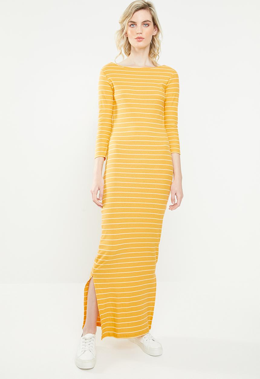 Jacqueline de Yong - Nevada stripe jersey midi dress - yellow & white