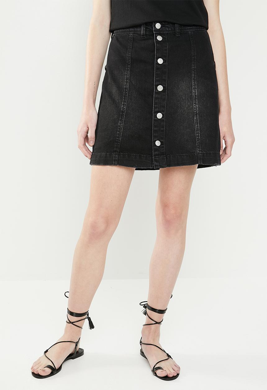 Jacqueline de Yong - Sara button through denim a line skirt - black